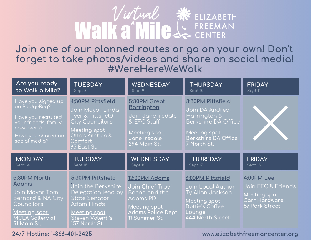 Walk a 'Virtual' Mile 2020 Schedule Elizabeth Freeman Center